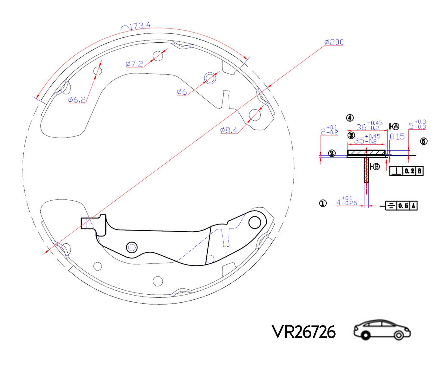 КОЛОДКИ ЗАДНИЕ AVEO T200 03- T250 06- T300 11- БАРАБАННЫЕ 200x36 (VOLRAM) VR26726