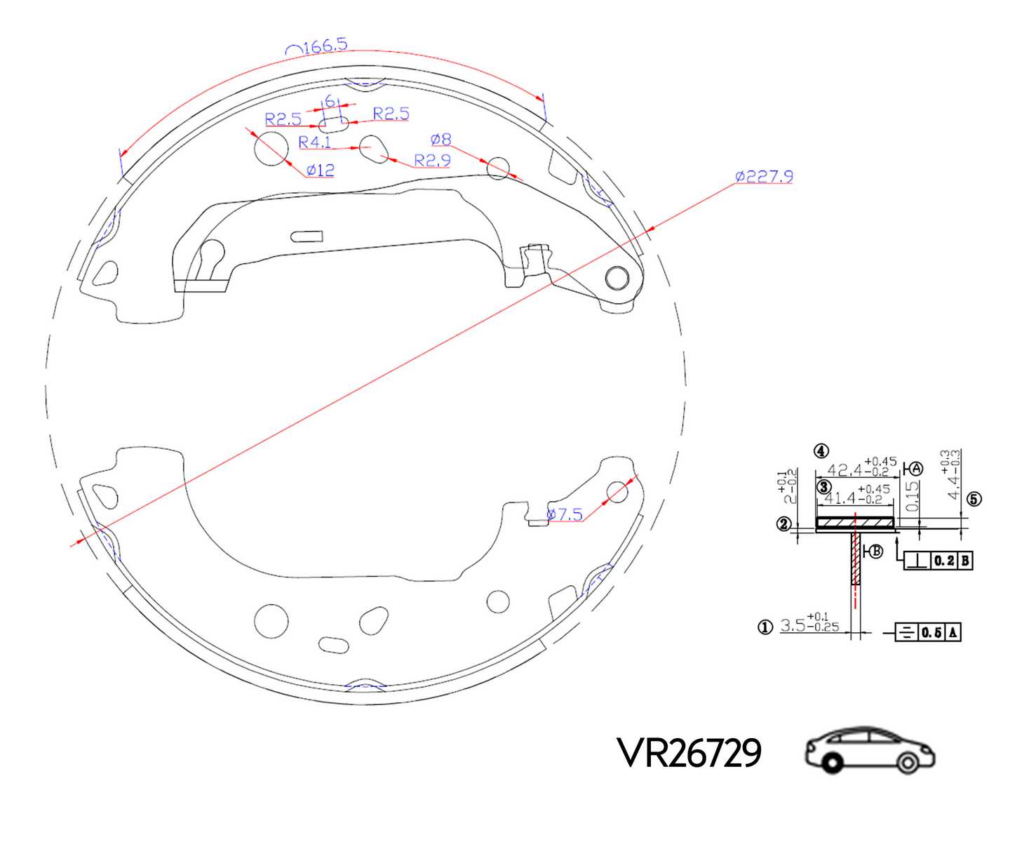 КОЛОДКИ ЗАДНИЕ FOCUS II 05- БАРАБАННЫЕ 228x42 (VOLRAM) VR26729