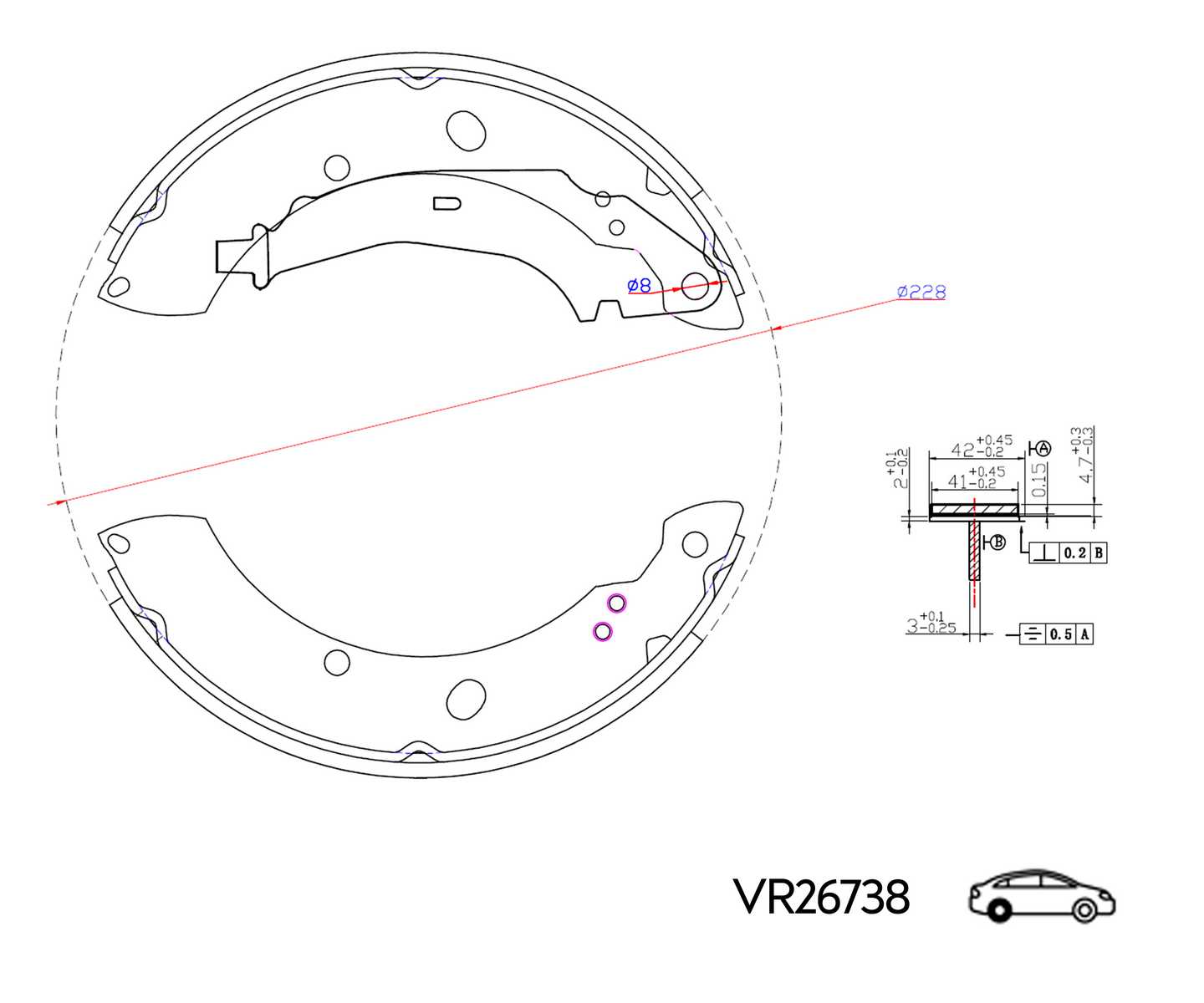 КОЛОДКИ ЗАДНИЕ VW POLO SEDAN RUS 1KH 10- БАРАБАННЫЕ 228x42 (VOLRAM) VR26738