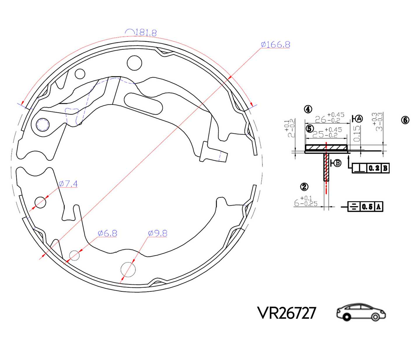 КОЛОДКИ ЗАДНИЕ LACETTI J200 03- EPICA 05- БАРАБАННЫЕ 168x26 (VOLRAM) VR26727