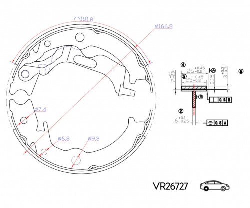 КОЛОДКИ ЗАДНИЕ LACETTI J200 03- EPICA 05- БАРАБАННЫЕ 168x26 (VOLRAM) VR26727