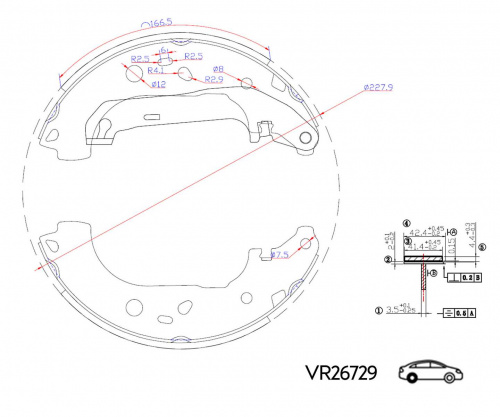 КОЛОДКИ ЗАДНИЕ FOCUS II 05- БАРАБАННЫЕ 228x42 (VOLRAM) VR26729