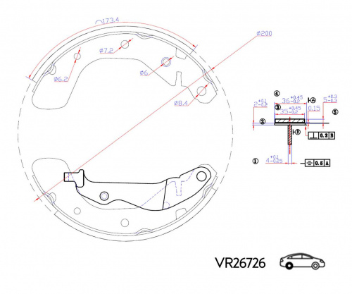 КОЛОДКИ ЗАДНИЕ AVEO T200 03- T250 06- T300 11- БАРАБАННЫЕ 200x36 (VOLRAM) VR26726
