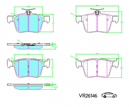 КОЛОДКИ ЗАДНИЕ VW GOLF VII 12- TIGUAN 16- SKODA SUPERB III 15- ДИСКОВЫЕ (VOLRAM) VR26146