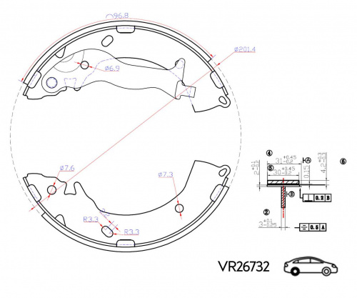КОЛОДКИ ЗАДНИЕ GETZ с ABS 02-10 БАРАБАННЫЕ 203x32 (VOLRAM) VR26732