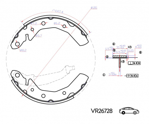 КОЛОДКИ ЗАДНИЕ MATIZ M100 M150 98- БАРАБАННЫЕ 180x31 (VOLRAM) VR26728