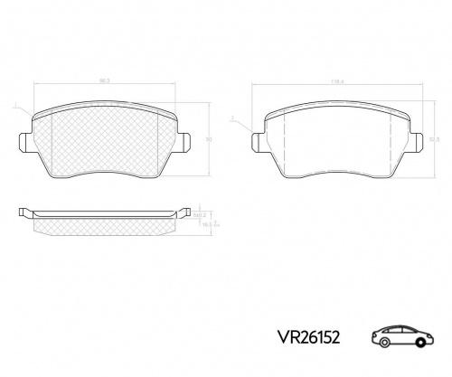 КОЛОДКА ПЕРЕДНЯЯ  VOLRAM LARGUS,VESTA ABS+/-, 16 кл. (ЭКО)