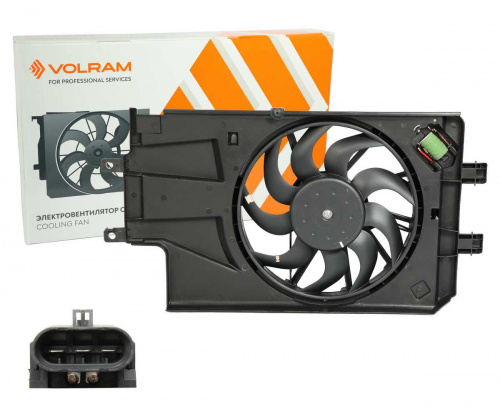 ЭЛЕКТРОВЕНТИЛЯТОР В СБОРЕ ВАЗ-2190,2192 С КОЖУХОМ VOLRAM (тип K-DAC)