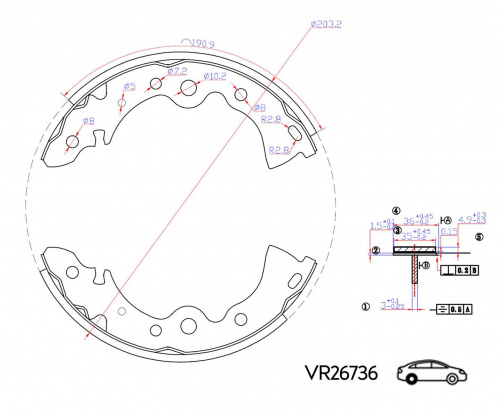 КОЛОДКИ ЗАДНИЕ NISSAN ALMERA B10 06- БАРАБАННЫЕ 203x36 (VOLRAM) VR26736